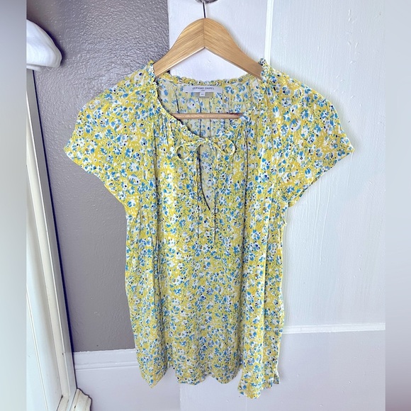 Gerard Darel Paris Floral Peasant Blouse Yellow Blue Print Size 10 - Picture 16 of 16